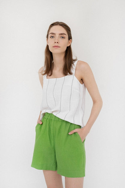Foliage Green Linen Hip-Hop Shorts