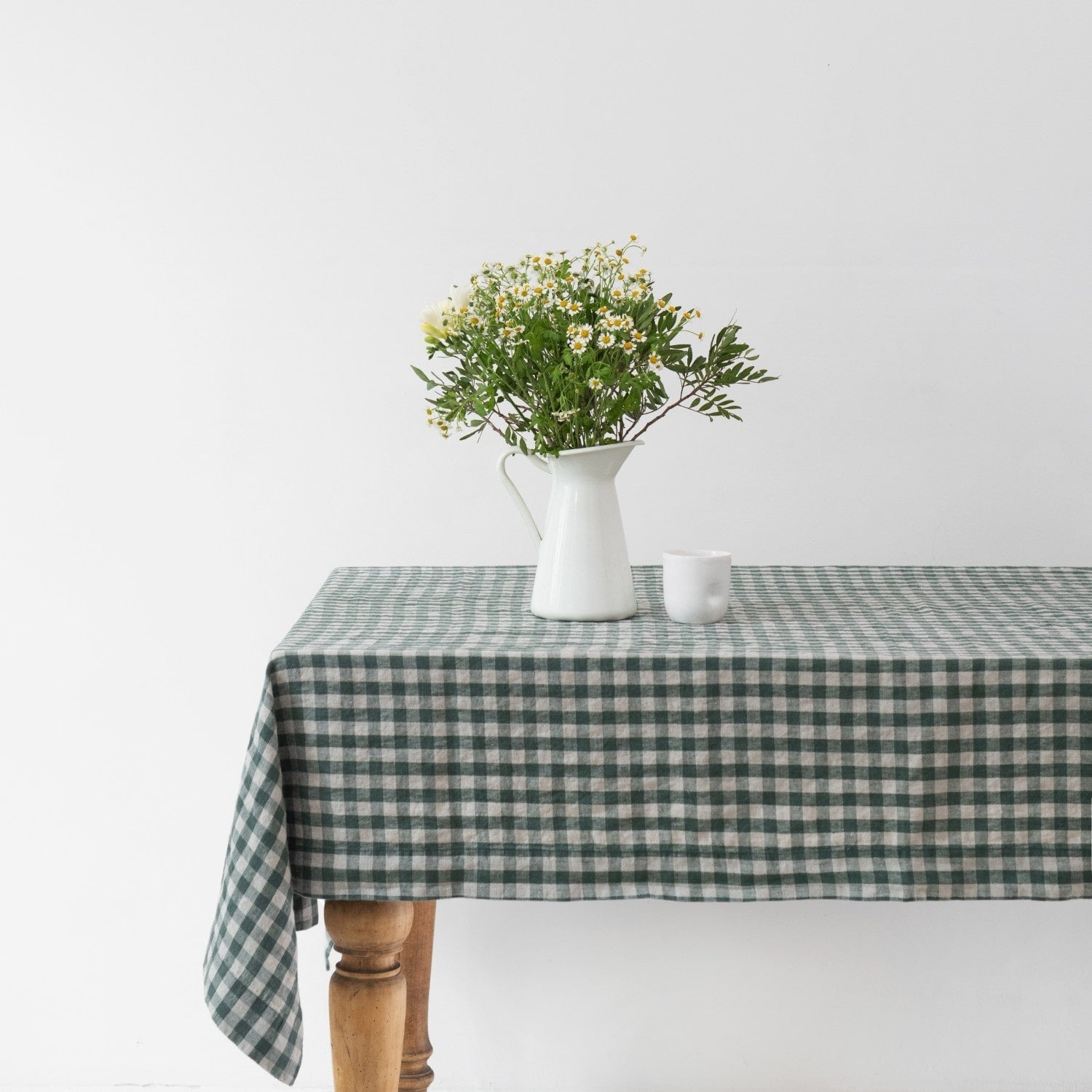 Forest Green Gingham lino staltiesė — naturalusdrabuziai.lt