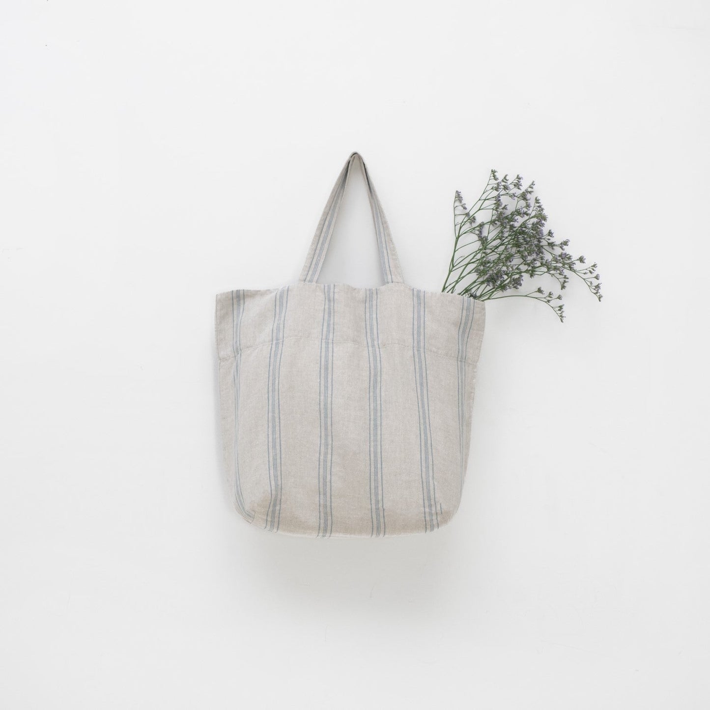 Grey Blue Wide Stripe Rustic lino didelis krepšys — naturalusdrabuziai.lt