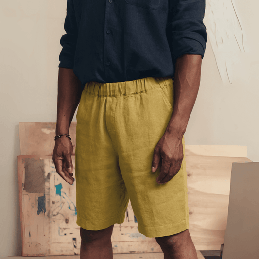 Lemon Curry Linen Cumin Shorts