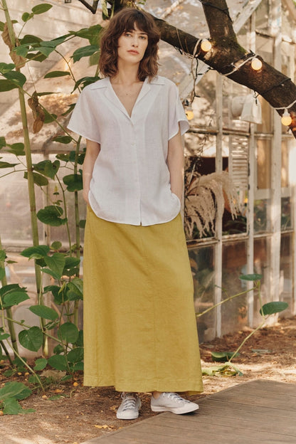 Lemon Curry Linen Gardenia Skirt