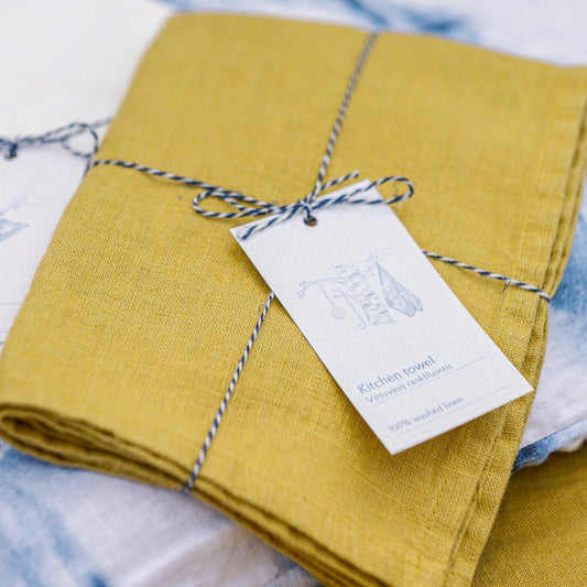 LIMITED EDITION Lemon Curry lino virtuvinė servetė — naturalusdrabuziai.lt