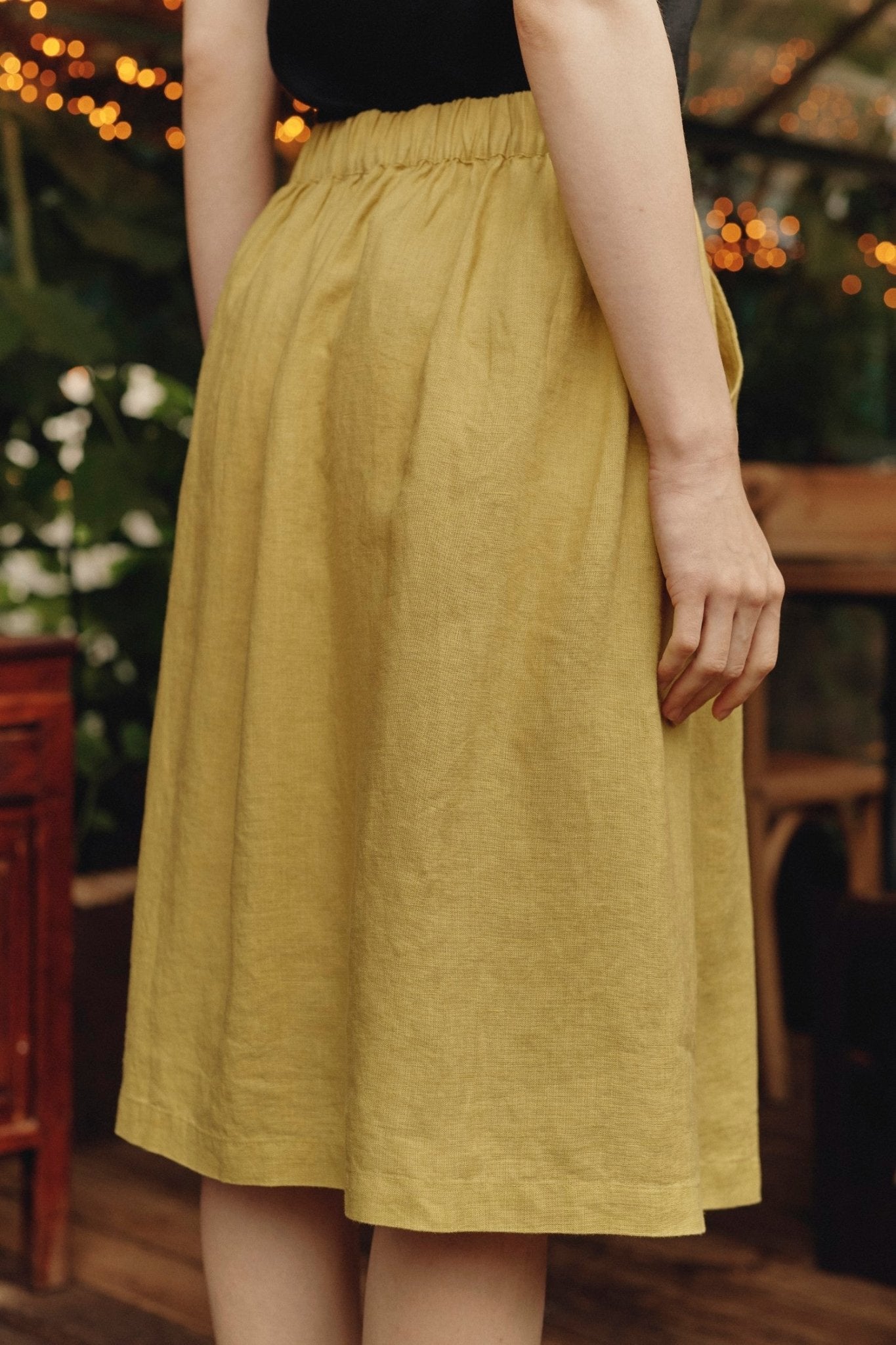 Lemon Curry lino Tulip sijonas — naturalusdrabuziai.lt