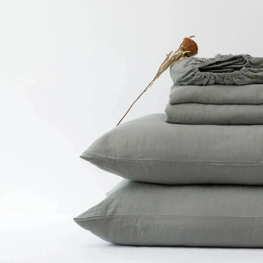 LIMITED EDITION Khaki lino paklodė rinkinys — naturalusdrabuziai.lt