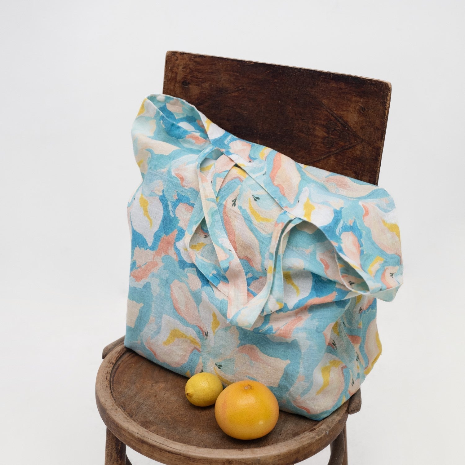 LIMITED EDITION Pastel Iris lino didelis krepšys — naturalusdrabuziai.lt