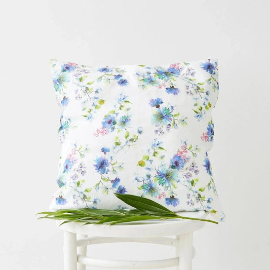 LIMITED EDITION White Flowers lino pagalvėlės užvalkalas — naturalusdrabuziai.lt