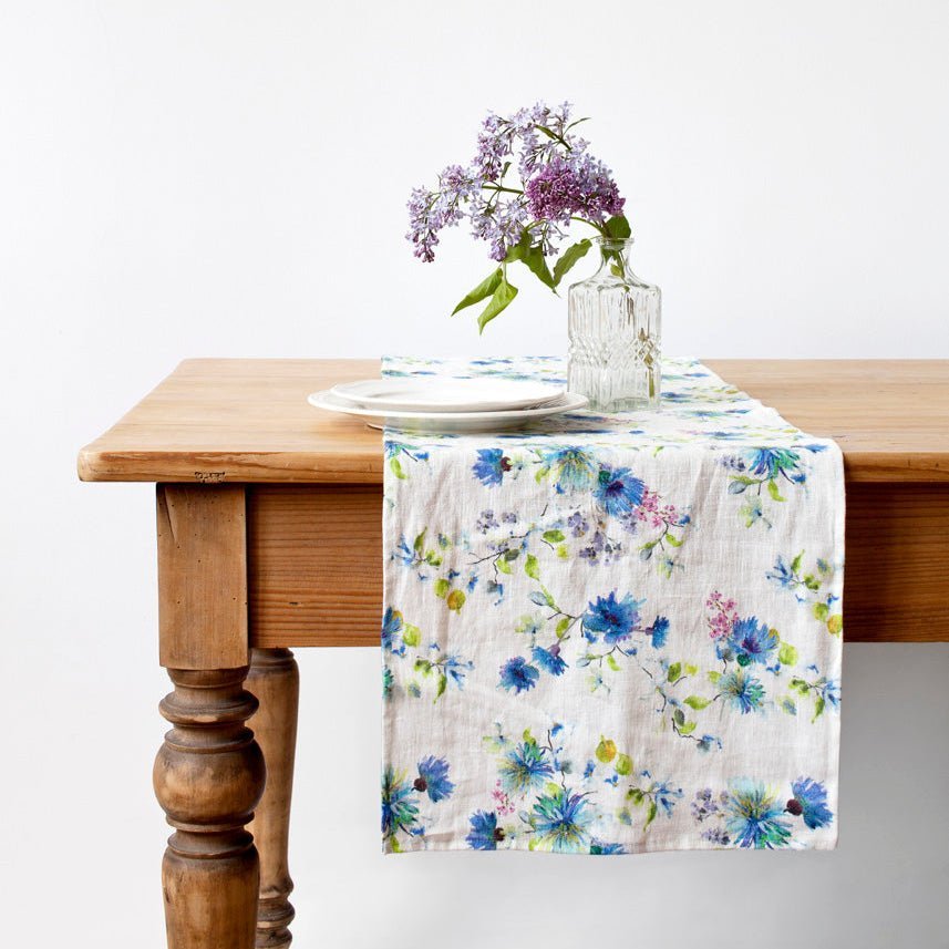 LIMITED EDITION White Flowers lino stalo takelis — naturalusdrabuziai.lt