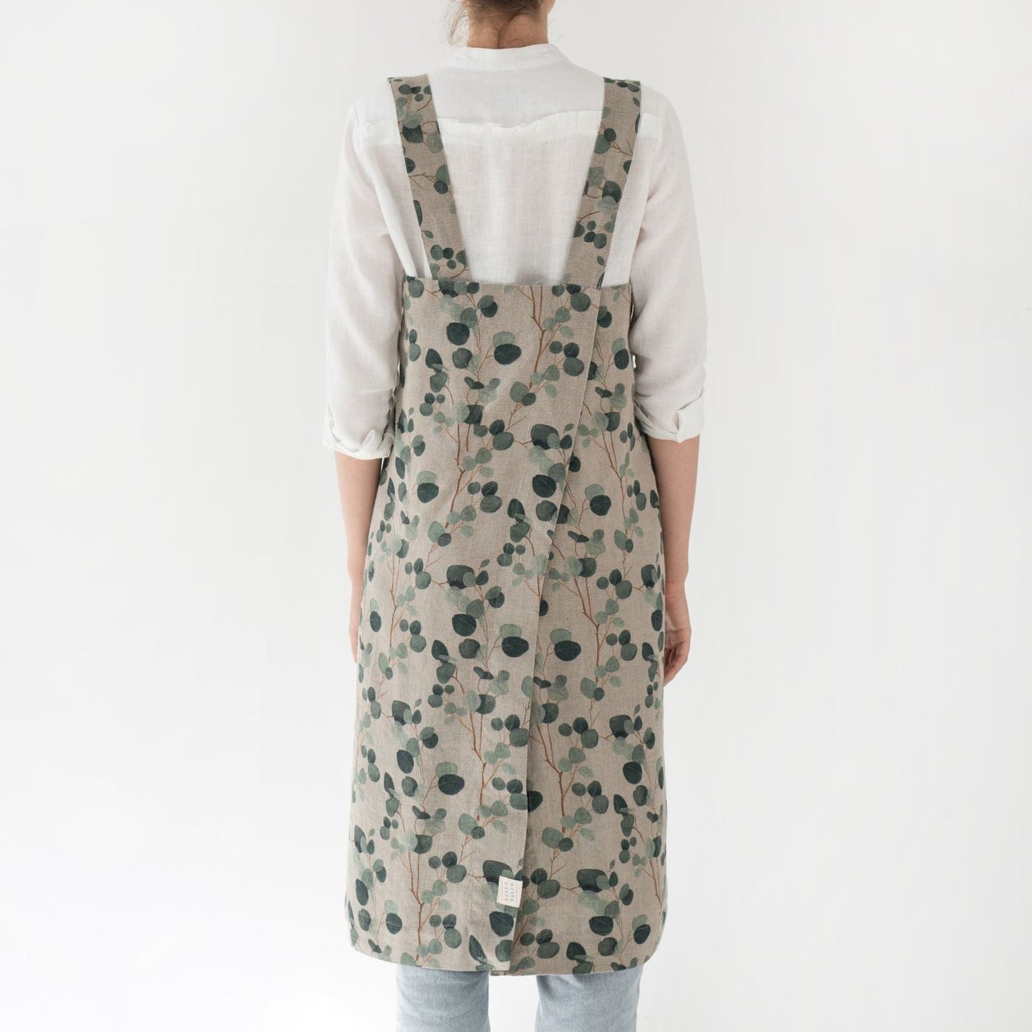 lino Tales Eucalyptus on Light Natural lino Pinafore prijuostė — naturalusdrabuziai.lt