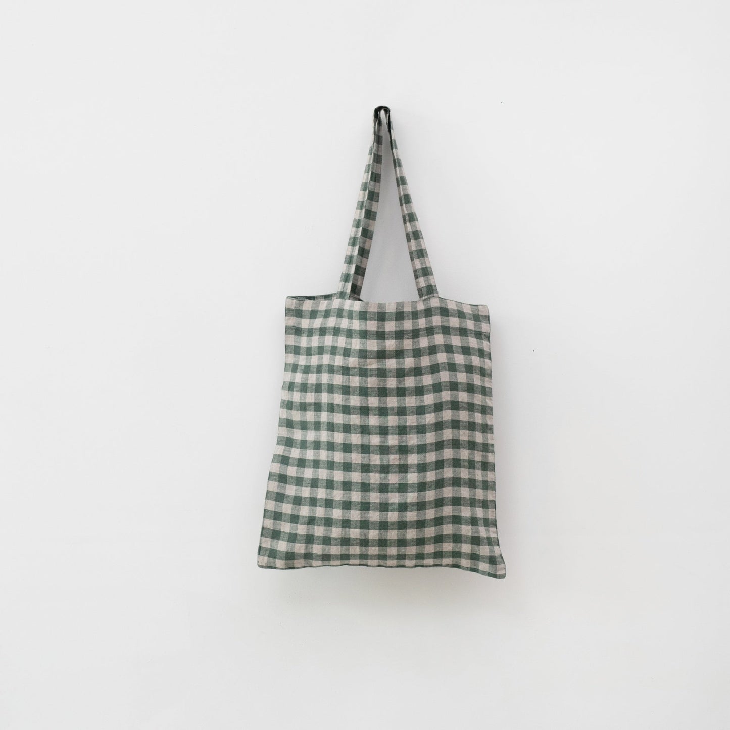 lino Tales Forest Green Gingham lino pirkinių krepšys — naturalusdrabuziai.lt