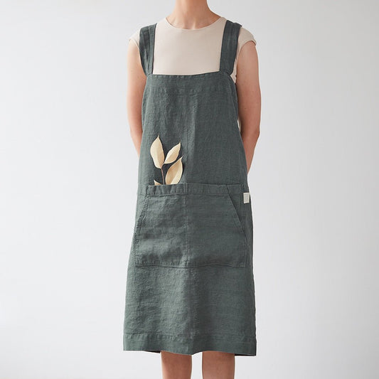 lino Tales Forest Green lino Pinafore prijuostė — naturalusdrabuziai.lt