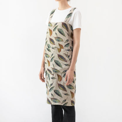 lino Tales Golden Fall on Dark Natural lino Pinafore prijuostė — naturalusdrabuziai.lt
