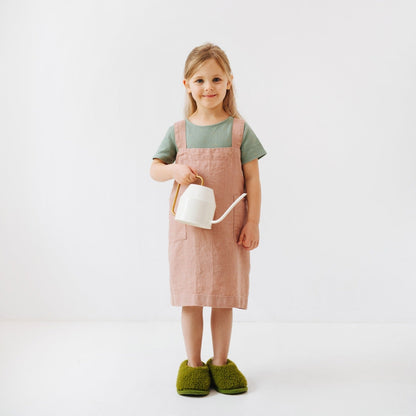 Vaikų Cafe Creme lino Pinafore prijuostė — naturalusdrabuziai.lt