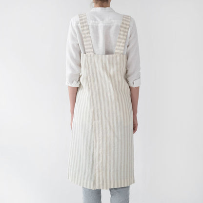 lino Tales Natural White Stripes lino Pinafore prijuostė — naturalusdrabuziai.lt