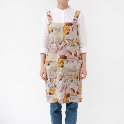 lino Tales Orange Flow on Light Natural lino Pinafore prijuostė — naturalusdrabuziai.lt