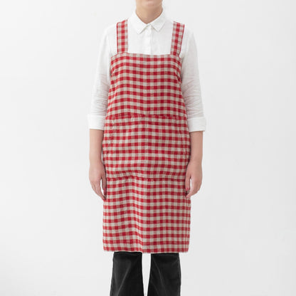 lino Tales Red Gingham lino Pinafore prijuostė — naturalusdrabuziai.lt
