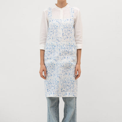 lino Tales White Botanical Blue lino Pinafore prijuostė — naturalusdrabuziai.lt