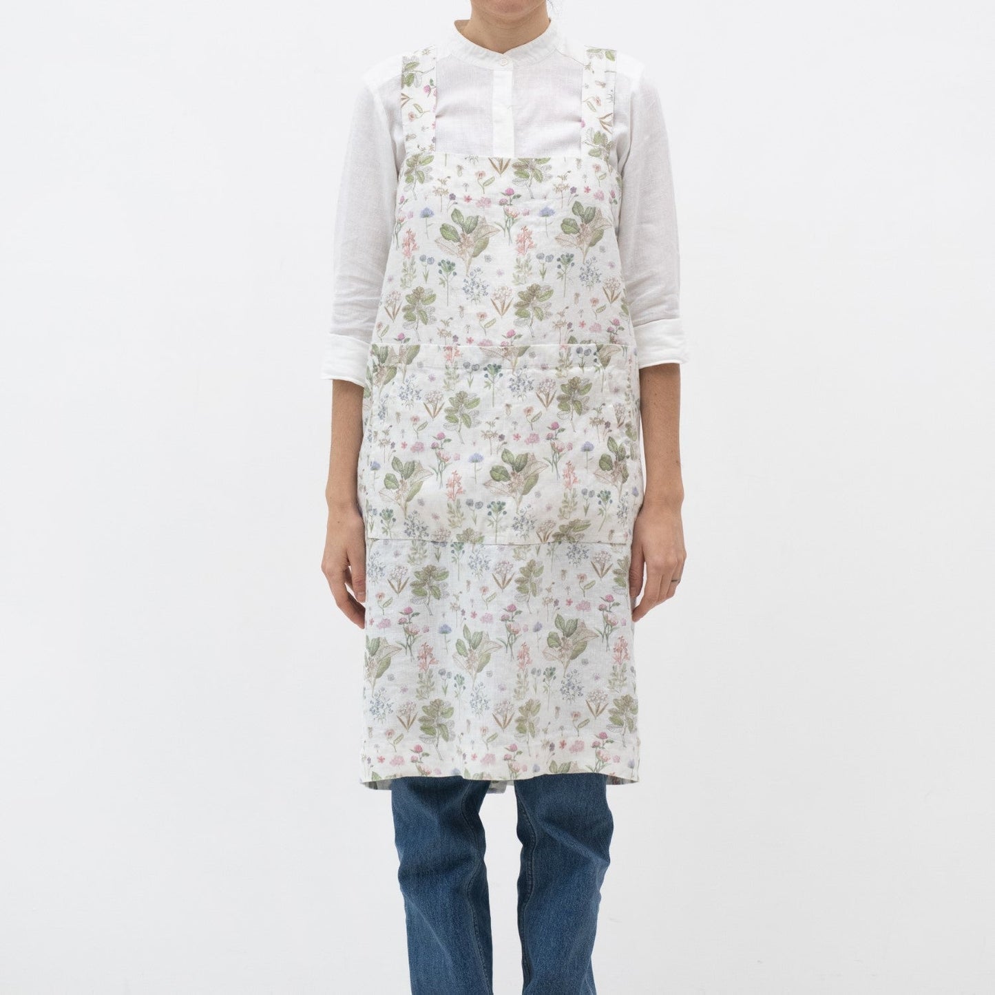 lino Tales White Botany lino Pinafore prijuostė — naturalusdrabuziai.lt