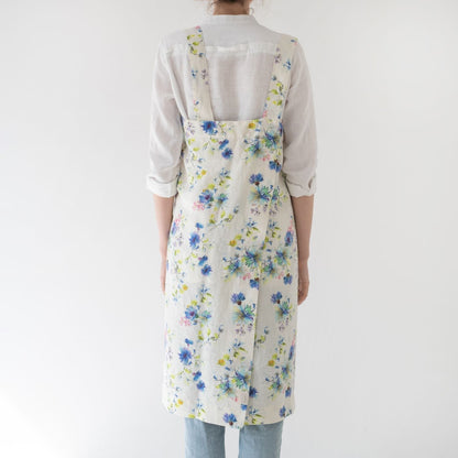 lino Tales White Flowers lino Pinafore prijuostė — naturalusdrabuziai.lt