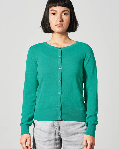 Moteriškas megztinis su užsegimu iš kanapių ir ekologiškos medvilnės (LZ315OEB) – emerald