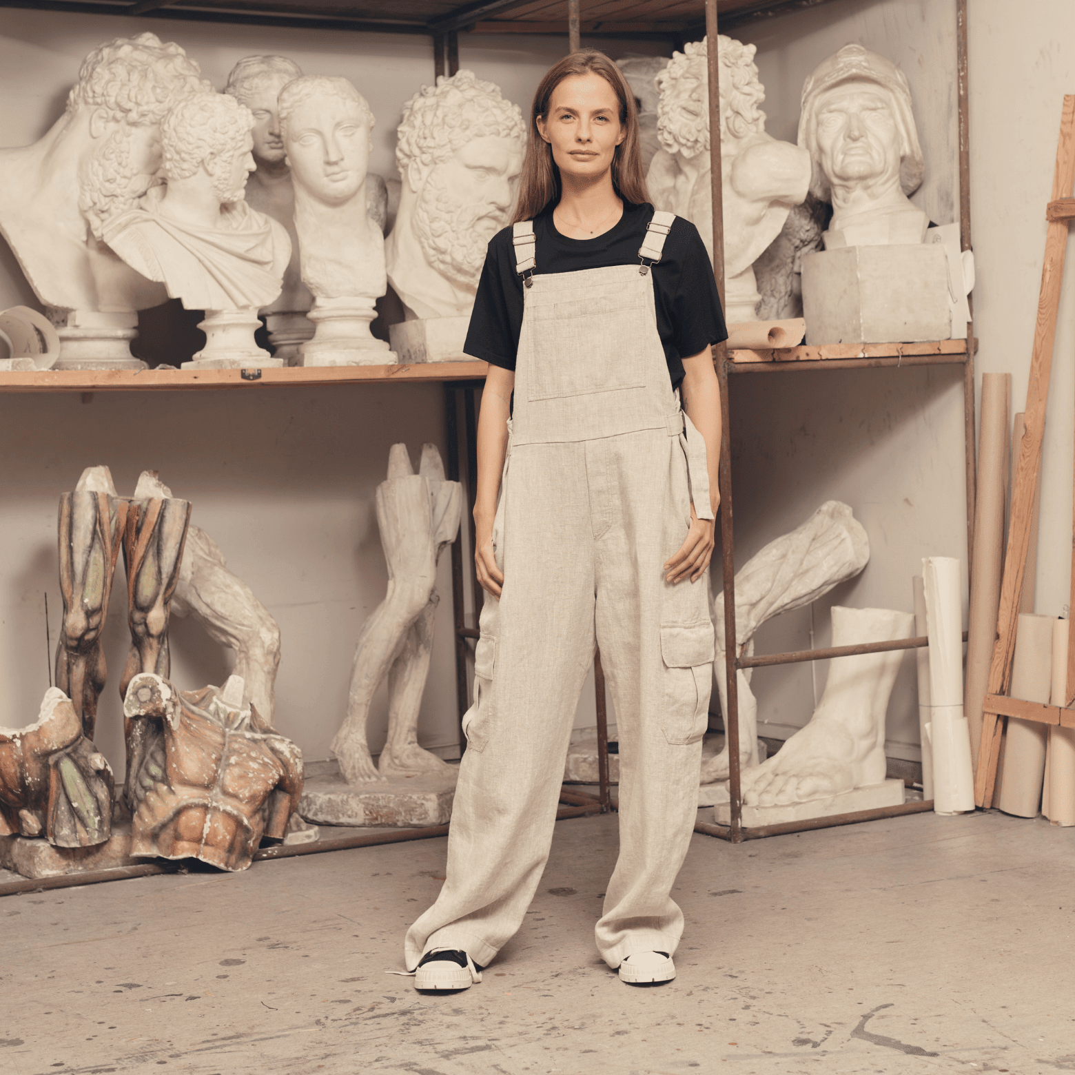 Melange Linen Elm Overalls