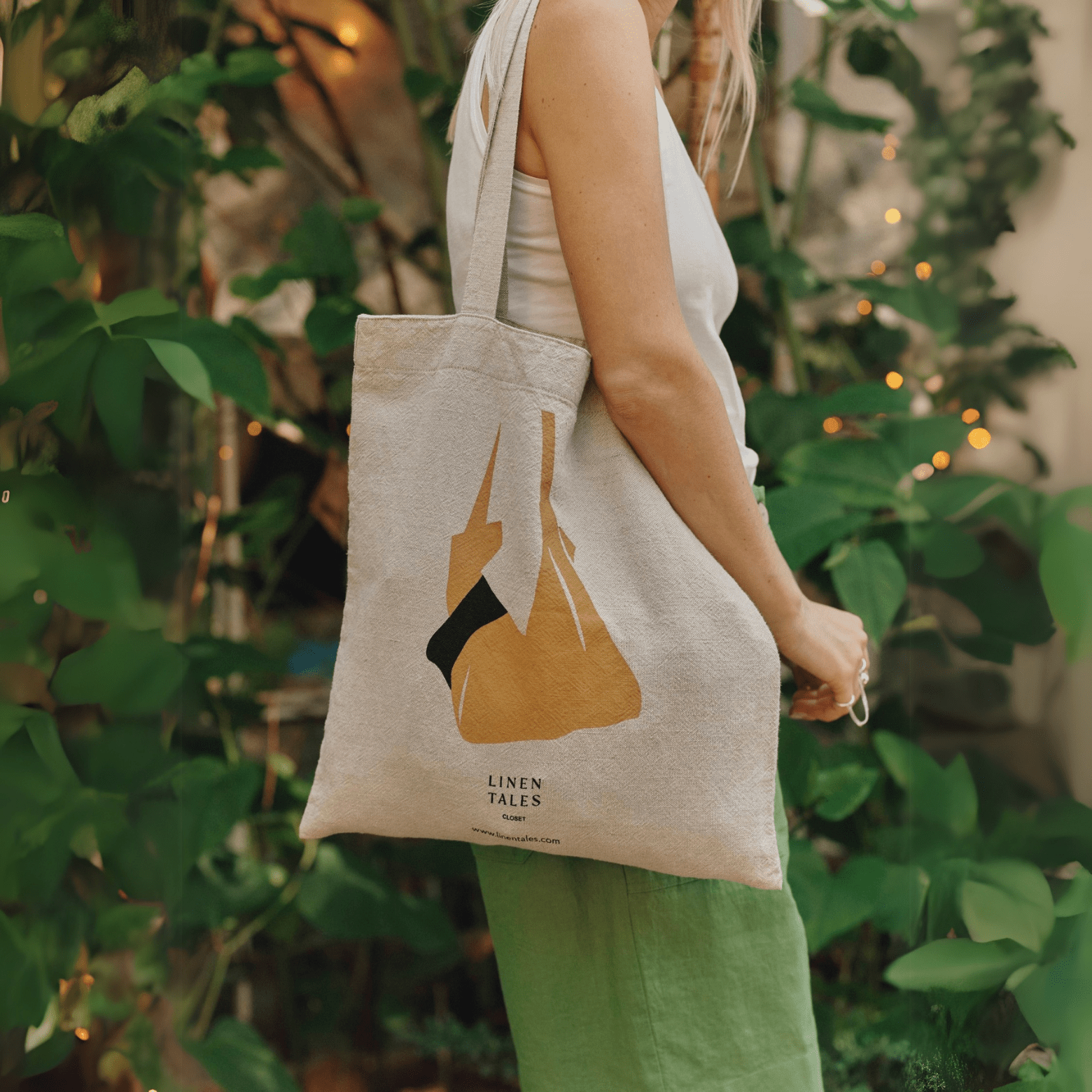 Natural Linen & Cotton Tote Bag with Bag Print