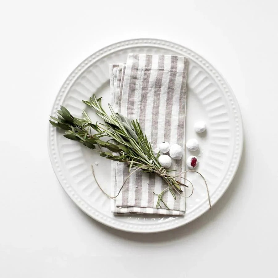 Natural White Stripes lino servetėlių rinkinys 2 vnt. — naturalusdrabuziai.lt