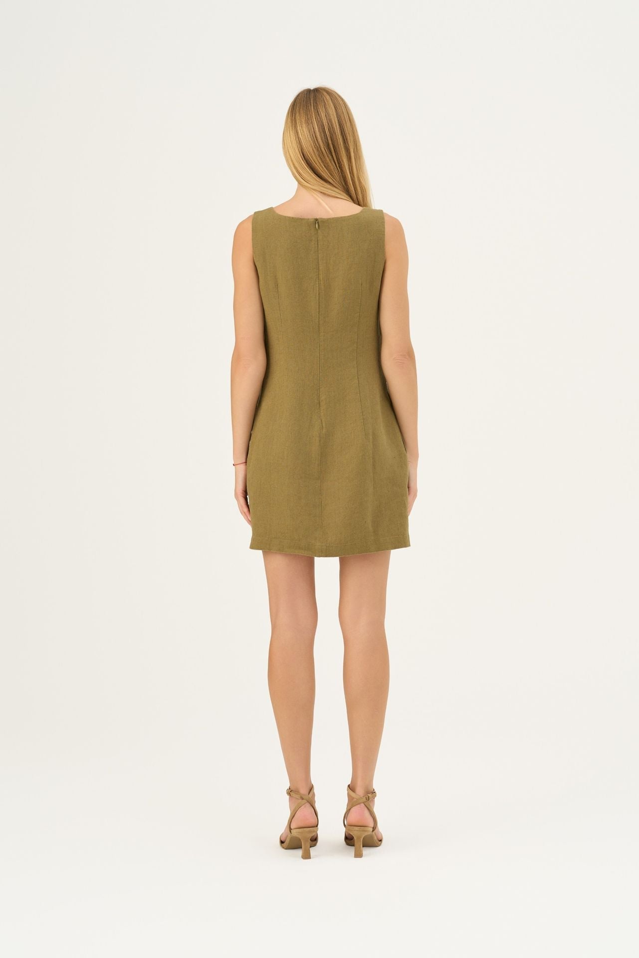 Olive Khaki lino Alba suknelė — naturalusdrabuziai.lt