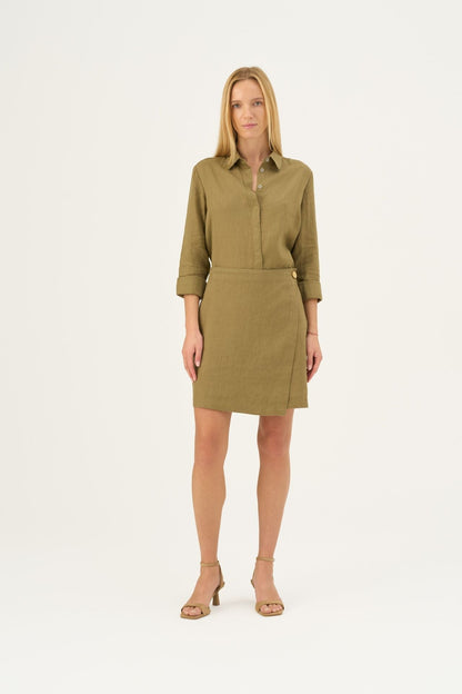 Olive Khaki lino Azalea marškiniai — naturalusdrabuziai.lt