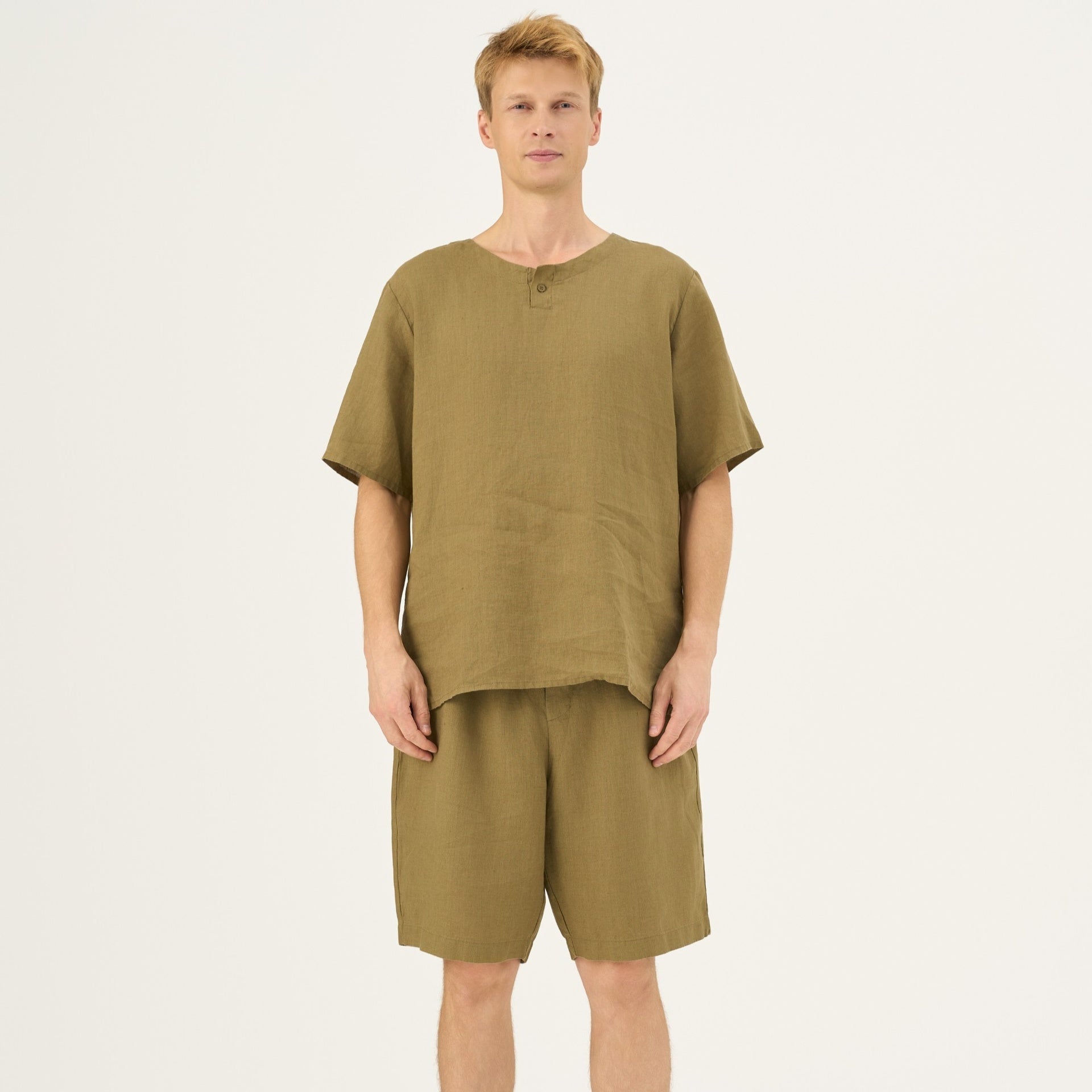 Olive Khaki lino Fern Pyjama rinkinys — naturalusdrabuziai.lt