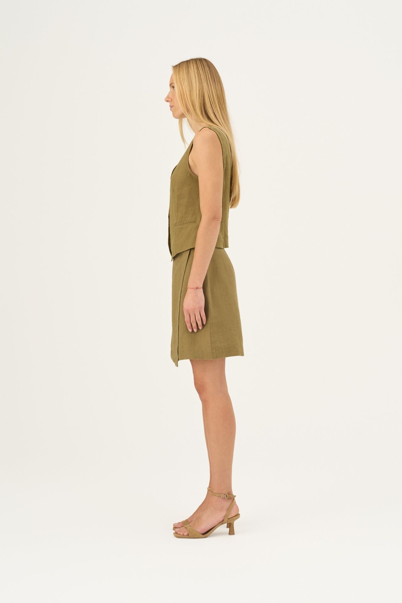 Olive Khaki lino Pasodoble liemenė — naturalusdrabuziai.lt