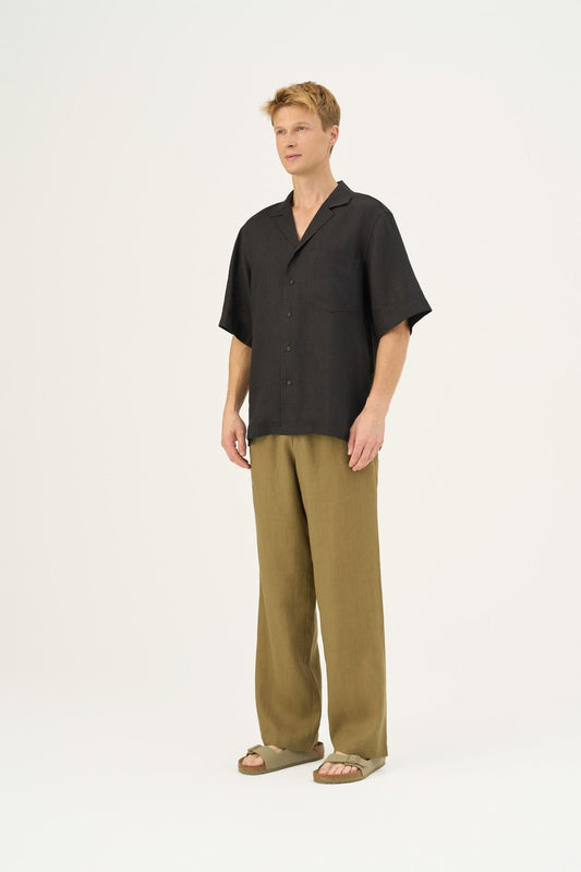 Olive Khaki lino Sensus kelnės — naturalusdrabuziai.lt