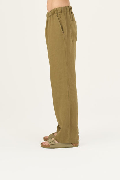Olive Khaki lino Sensus kelnės — naturalusdrabuziai.lt