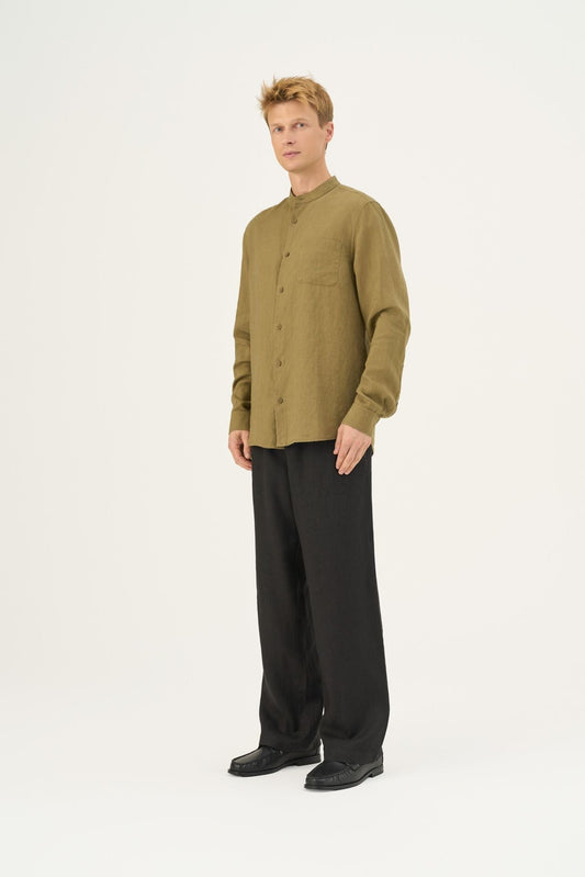 Olive Khaki lino Snapdragon marškiniai — naturalusdrabuziai.lt