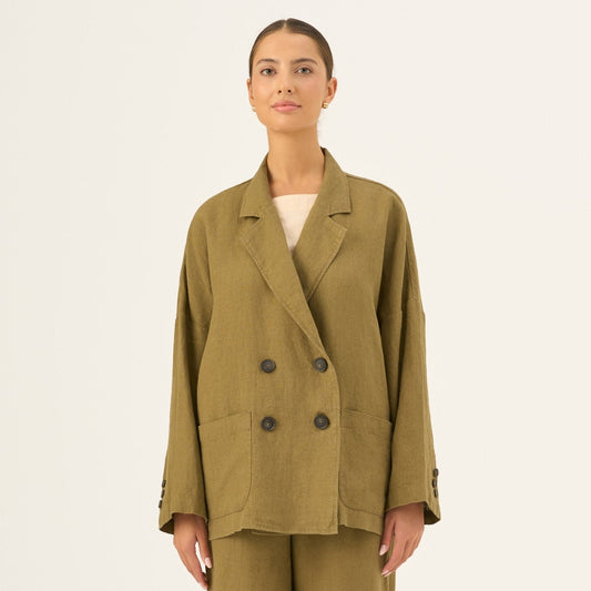 Olive Khaki lino Ventus švarkas — naturalusdrabuziai.lt