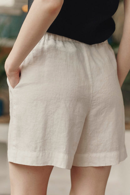 Optical White Linen Hip-Hop Shorts