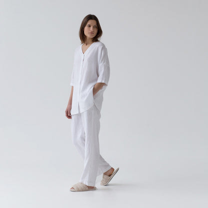 Optical White lino Primrose Loungewear rinkinys — naturalusdrabuziai.lt