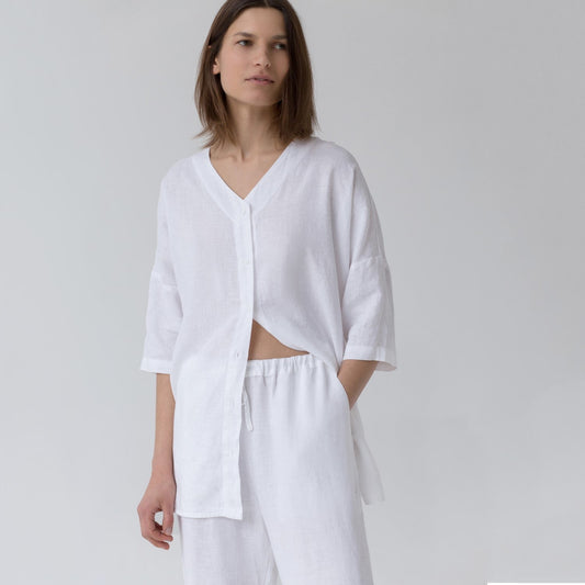Optical White lino Primrose Loungewear rinkinys — naturalusdrabuziai.lt