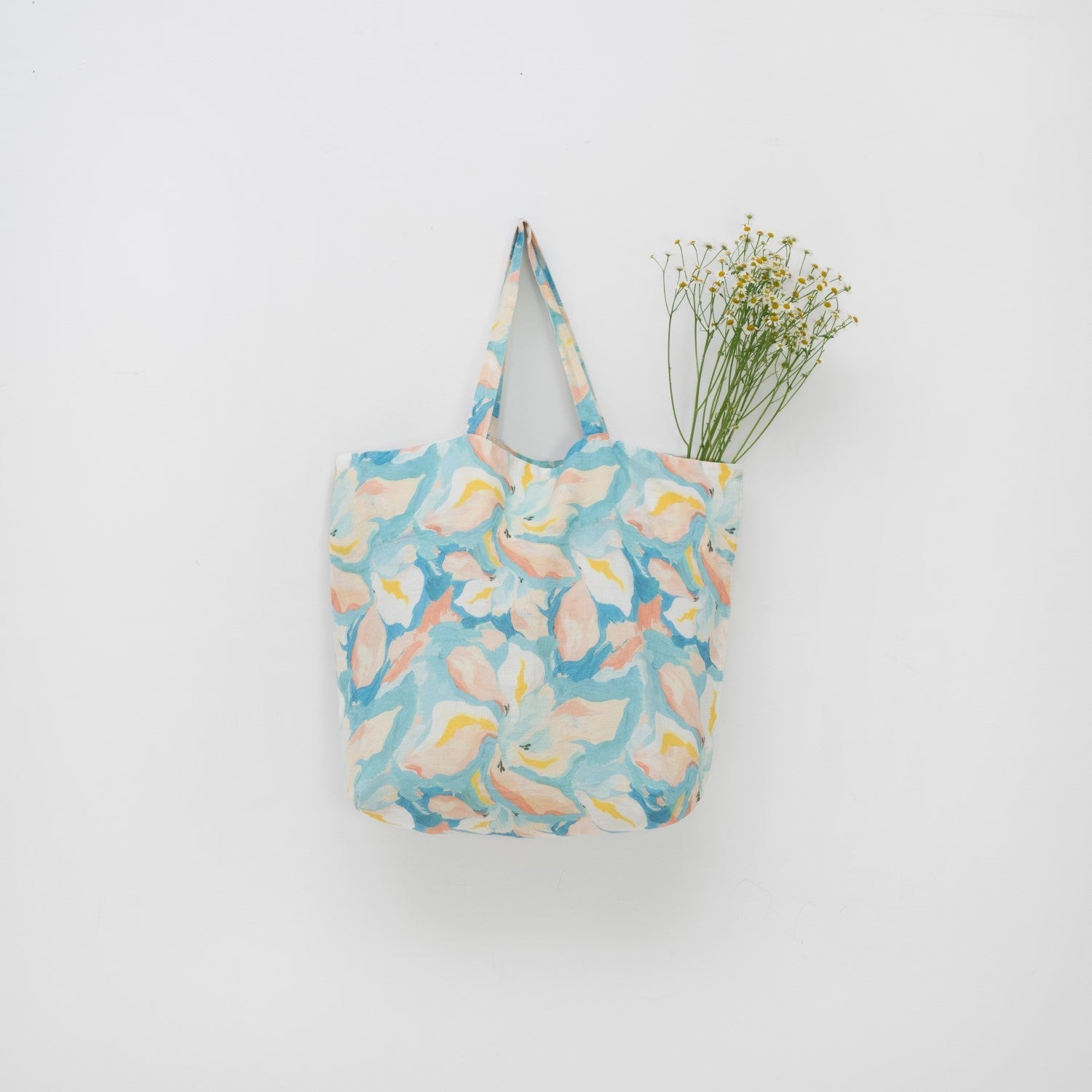 LIMITED EDITION Pastel Iris lino didelis krepšys — naturalusdrabuziai.lt