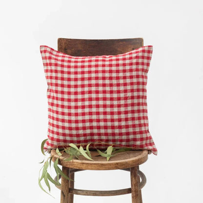 Red Gingham lino pagalvėlės užvalkalas — naturalusdrabuziai.lt