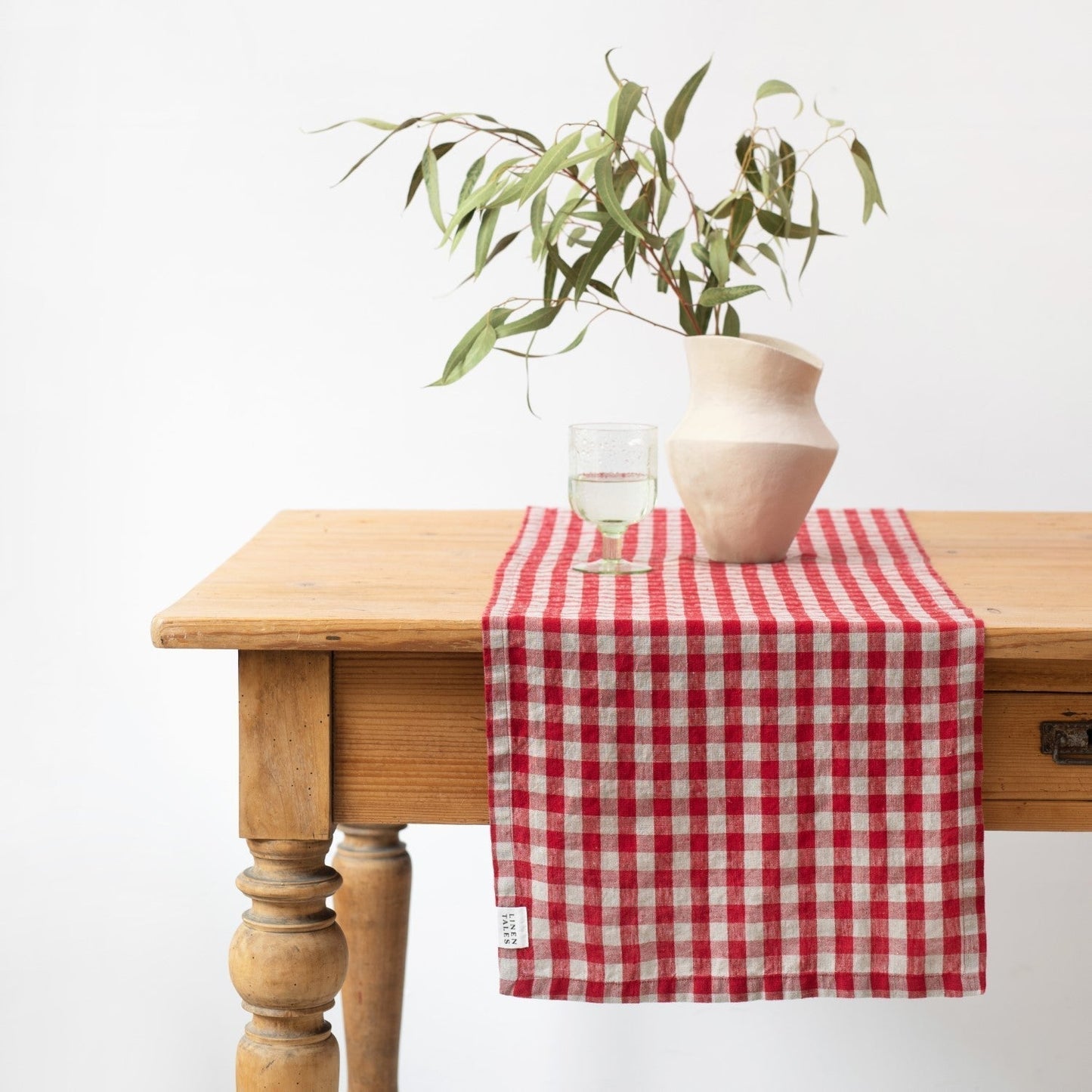 Red Gingham lino stalo takelis — naturalusdrabuziai.lt