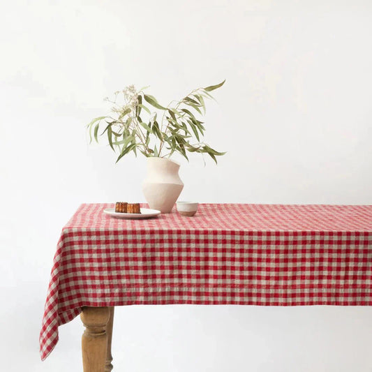 Red Gingham lino staltiesė — naturalusdrabuziai.lt