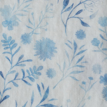 Unwashed White Botanical Blue lino Fabric 185 g/sq.m — naturalusdrabuziai.lt