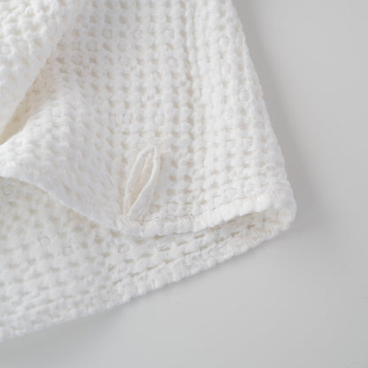 White lino & medvilnės Honeycomb Waffle rankšluostis — naturalusdrabuziai.lt