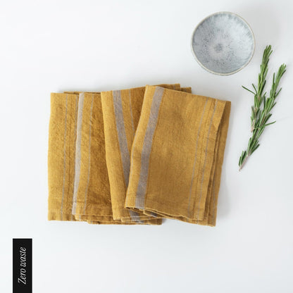 Zero Waste Amber Bronze Stripes lino servetėlių rinkinys 4 vnt. — naturalusdrabuziai.lt