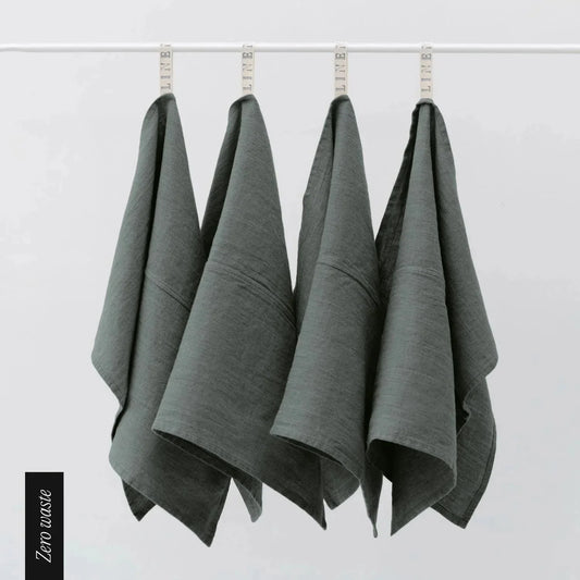 Zero Waste Forest Green lino virtuvinė servetės rinkinys 4 vnt. — naturalusdrabuziai.lt