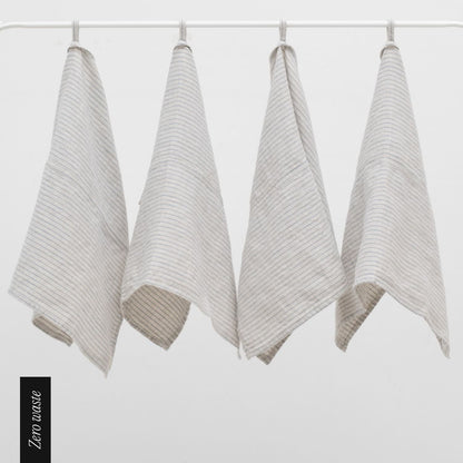 Zero Waste Grey Blue Pinstripe Rustic lino virtuvinė servetės rinkinys 4 vnt. — naturalusdrabuziai.lt
