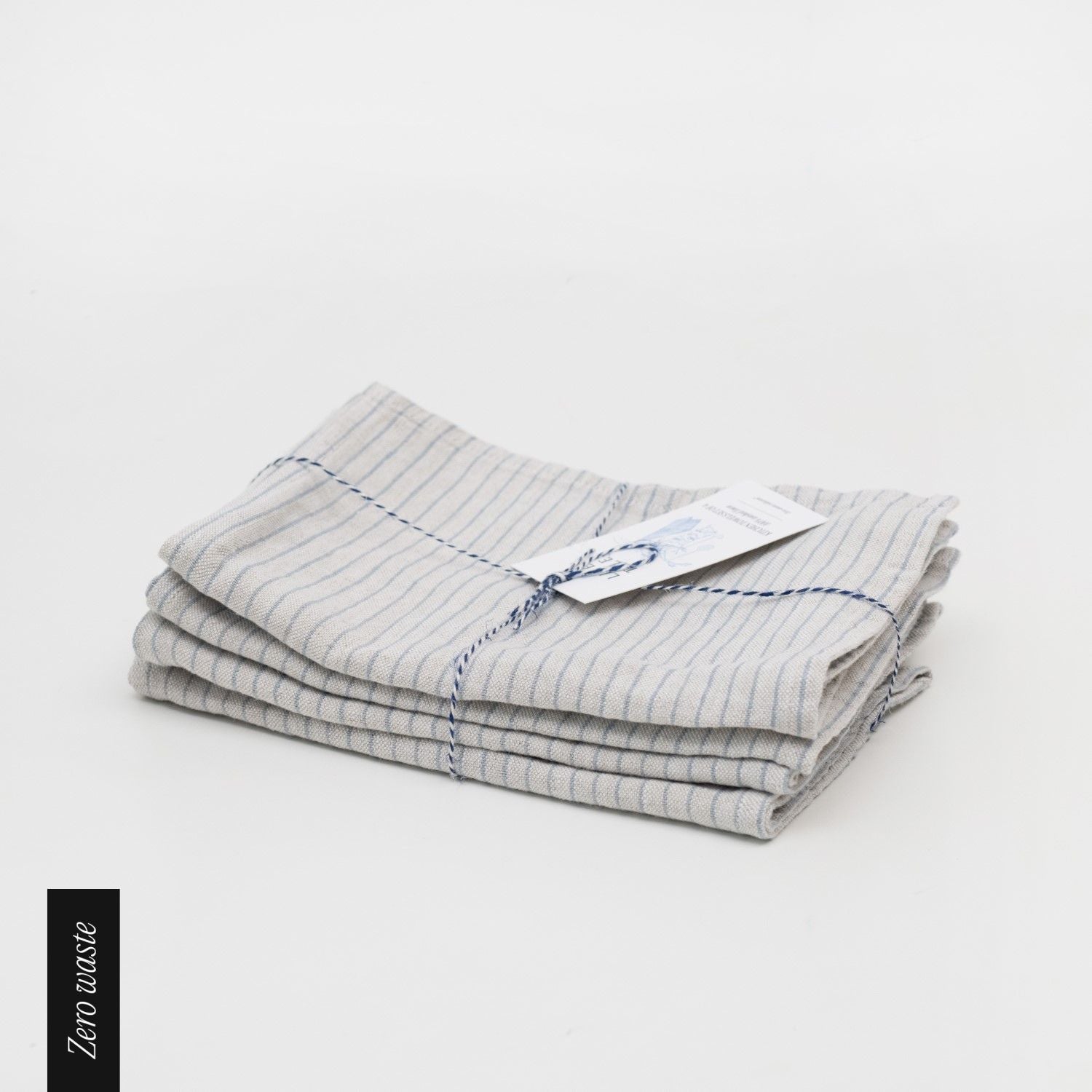 Zero Waste Grey Blue Pinstripe Rustic lino virtuvinė servetės rinkinys 4 vnt. — naturalusdrabuziai.lt