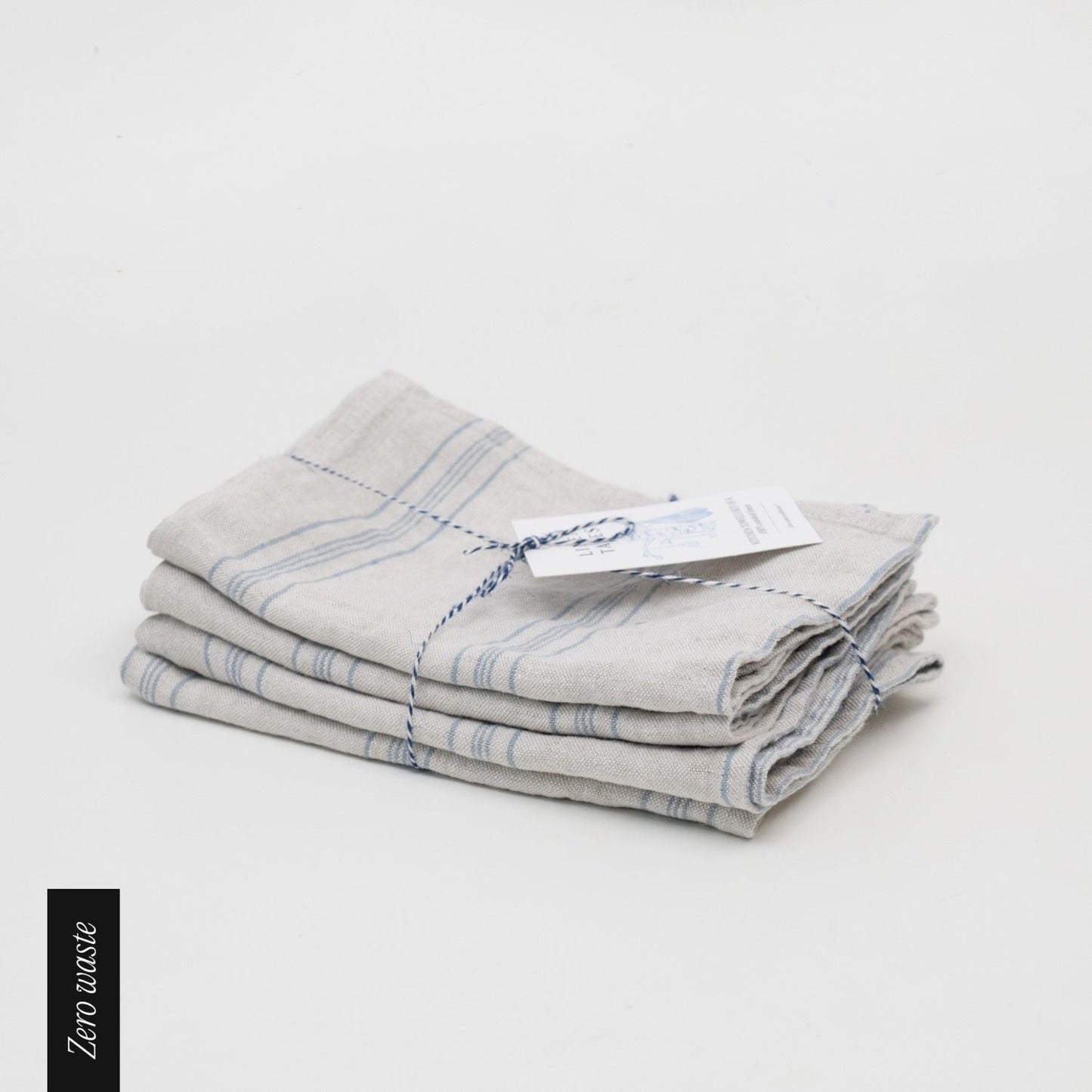 Zero Waste Grey Blue Wide Stripe Rustic lino virtuvinė servetės rinkinys 4 vnt. — naturalusdrabuziai.lt