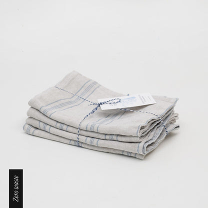 Zero Waste Grey Blue Wide Stripe Rustic lino virtuvinė servetės rinkinys 4 vnt. — naturalusdrabuziai.lt
