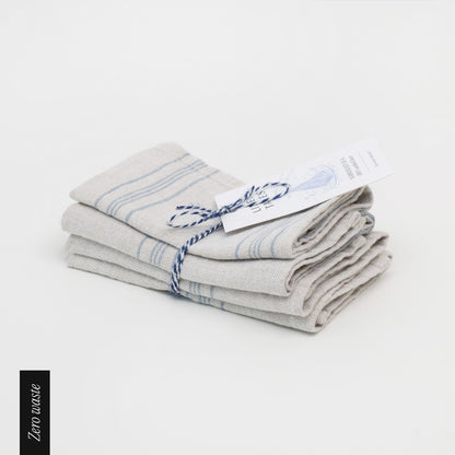 Zero Waste Grey Blue Wide Stripe Rustic lino servetėlių rinkinys 4 vnt. — naturalusdrabuziai.lt